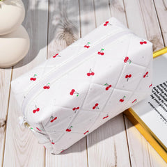 SOIDRAM Cute Makeup Bag Quilted Cosmetic Bag Puffy Coquette Makeup pouch  Aesthetic Large Cherry Travel Toiletry Bag Organizer cotton Makeup Brushes 