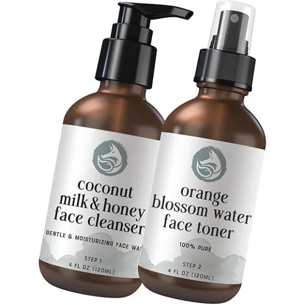 Foxbrim Naturals Radiant Skin Duo Coconut Milk & Honey Facial Cleanser and Orange Blossom Water Face Toner