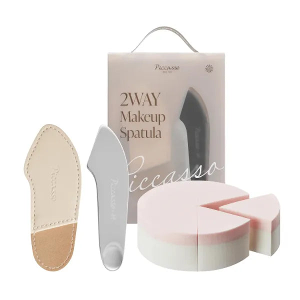 Piccasso 2-Way Makeup Spatula With Sponge – Professional Foundation & Skin Care Spatula for Face, Dual-Ended Stainless Steel Tool for Precise and Hygienic Application, Includes Leather Case