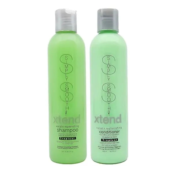 SIMPLY SMOOTH Keratin Replenishing Tropical Shampoo & Conditioner Keratin & Collagen Infused Daily Cleanser For All Hair Types Restores Depleted Hair, Provides Strength & Enhances Shine 8.5 Oz