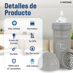 Twistshake Newborn Anti-Colic Baby Bottle Set with Milk Powder Container and Mixer - 9 Pieces | 4 x Milk Bottles - 2 x Dummies - 2 x Teats - 1 x Bottle Brush | BPA-Free | 0m+ | Pink Grey