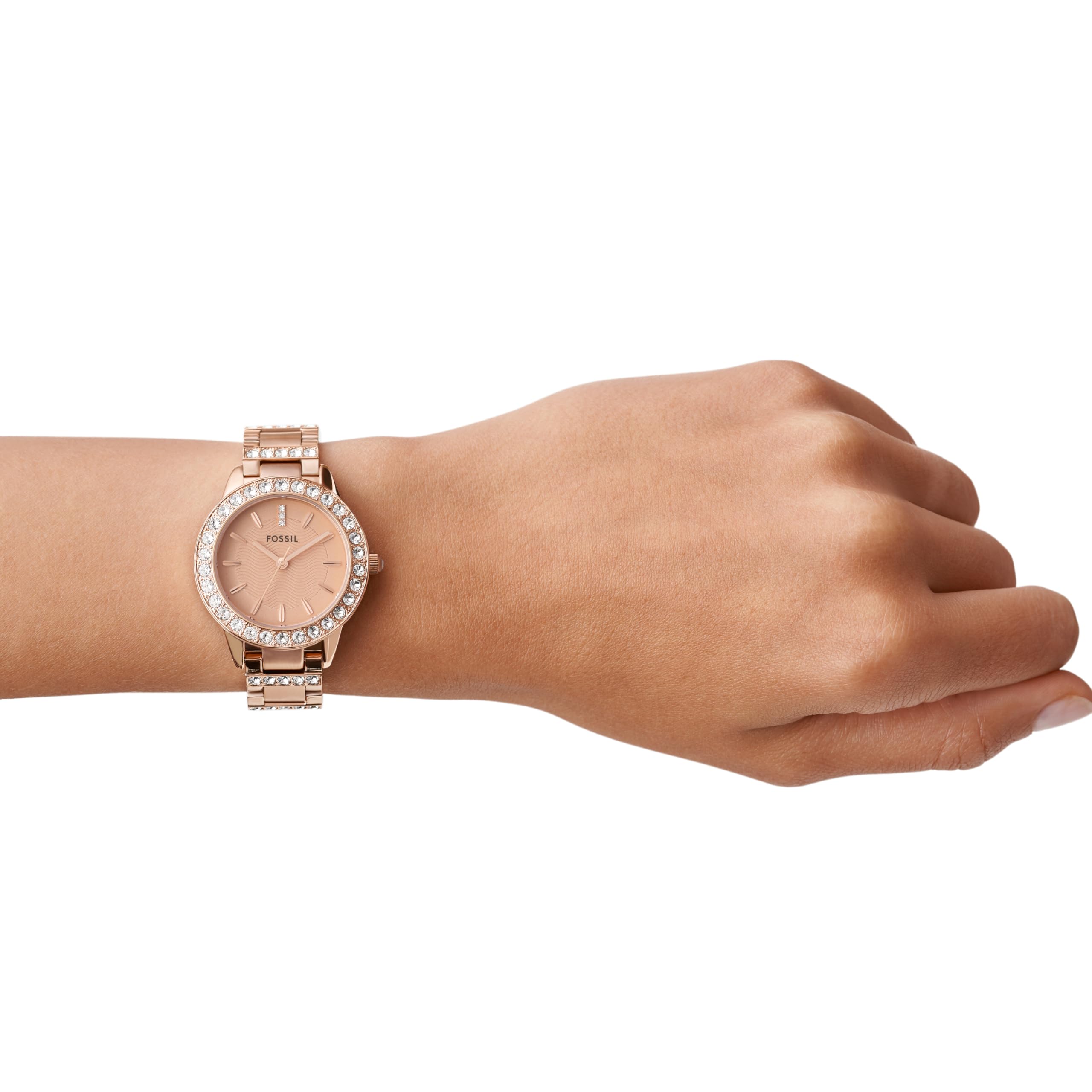 Fossil Jesse Women's Watch with Crystal Accents and Self-Adjustable Stainless Steel Bracelet Band Rose Gold