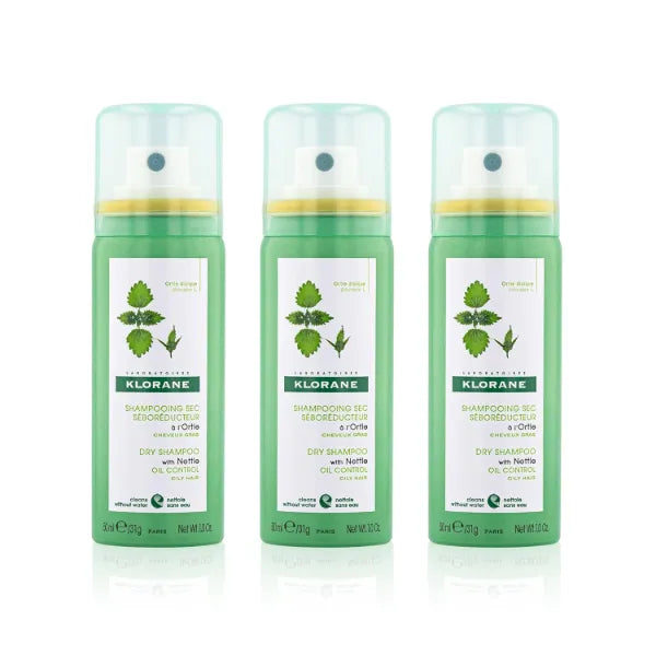 Klorane Dry Shampoo with Nettle for Oily Hair and Scalp, Regulates Oil Production, Paraben & Sulfate-Free, 3.2 oz - 1 Ounce (Pack of 3)