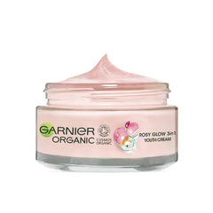 Garnier Organic Rosy Glow 3in1 Youth Cream 50ml, For Radiant and Glowing Skin, With Rosehip Seed Oil and Brightening Vitamin C, Vegan Formula, Suitable For All Skin Types, Pack of 1