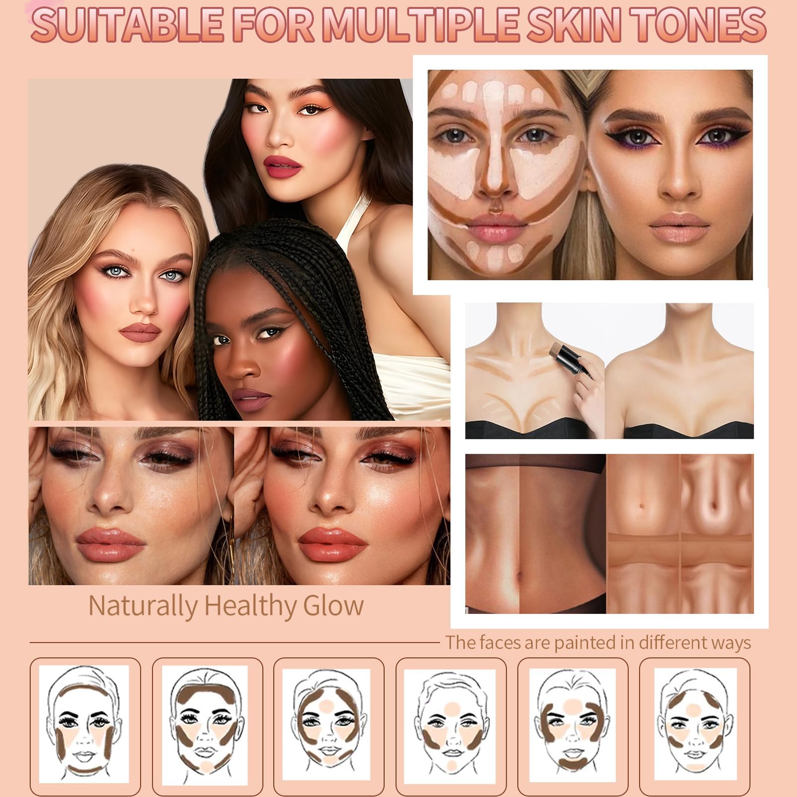 Azonee 3 Colors Cream Contour Sticks Kit, Contour & Highlighter & Blush Makeup Set, Blusher Bronzer Highlighting Sticks for Cheek, Long Lasting & Smooth Natural Face Contouring Illuminator