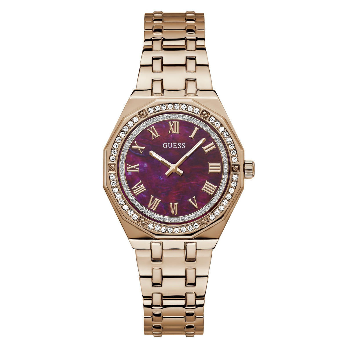 GUESS P RS GLD CS W/CRYS/PLUM MOP DL/P RS GLD BRCT