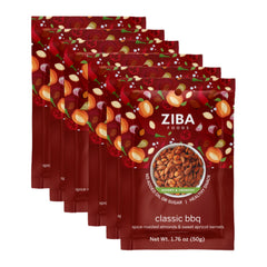Ziba Foods Classic BBQ Snack Mix - Heirloom Almonds & Sweet Apricot Kernels with Smoky Savory Barbecue Spices, Dry Roasted with No Added Oil or Sugar, Non-GMO Vegan Protein Snack - Single Serve 6 Pack