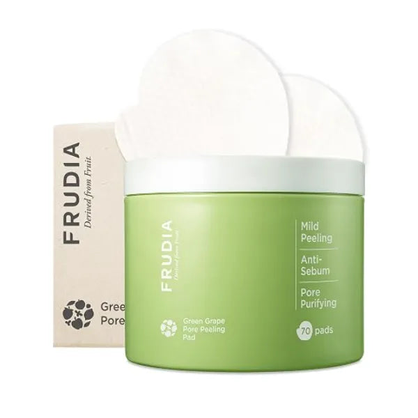 FRUDIA Pore Peeling Pad 70 Pads, Vegan Exfoliating Toner Pads with 89% Green Grape Extract, Tannin Complex & Anti Sebum P Gentle, pH Balanced Deep Pore Care for Sensitive Oily Skin