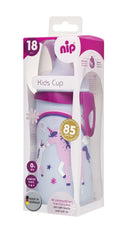 Nip Baby Training Bottle,330ML,18M+ Milk Bottle Push Pull Lid for Girl,Easy Grip Handles, Leak Proof & Durable,Breast-Like Teat,Soft Spout, Unbreakable & Nursing Bottle,Unicorn Bottle,Made in Germany