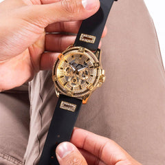 GUESS Mens 48mm Watch - Black Strap Silver Dial Silver Tone Case
