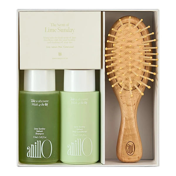 ANILLO Lime Sunday Refresh Hair Shampoo & Conditioner with Brush Set - Deep Cleansing & Damage Repair Korean Hair Care with Tangerine, Proteins & Ceramides - Silicone & Sulfate Free (2EA, 1.85 fl oz)