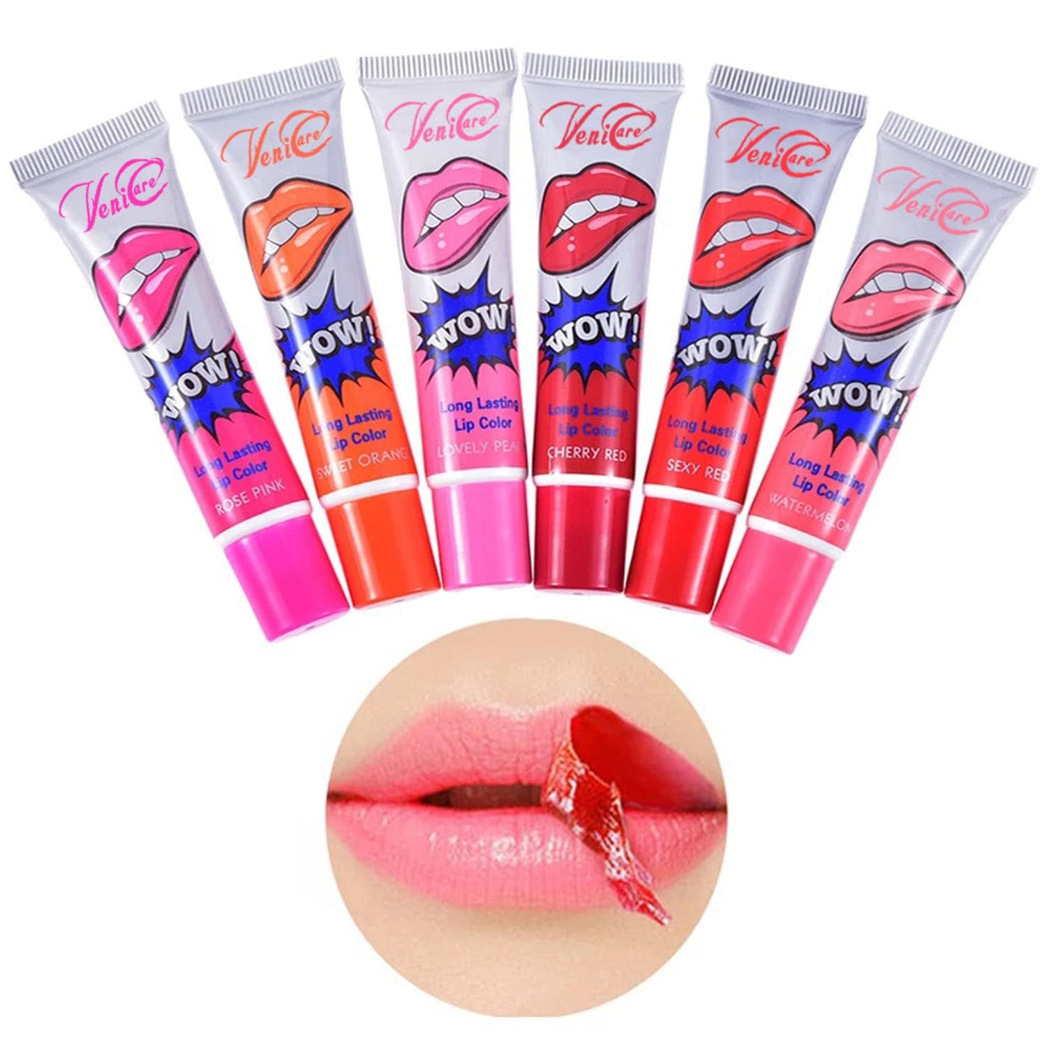 Azonee 6 Colors Lip Tint Stain Set, Colors Color Peel Off Lip Stain Lip Gloss Tattoo Mask Tint Long Lasting Waterproof Lip Gloss, Long Lasting Non-Stick Cup Peel Off Lip Party Lip Tint Makeup