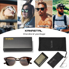 KANASTAL Polarized Horn Rimmed Sunglasses for Men and Women, Classic Half Frame Sun Glasses, Semi Rimless Shades for Womens 100% UV400 Protection Driving