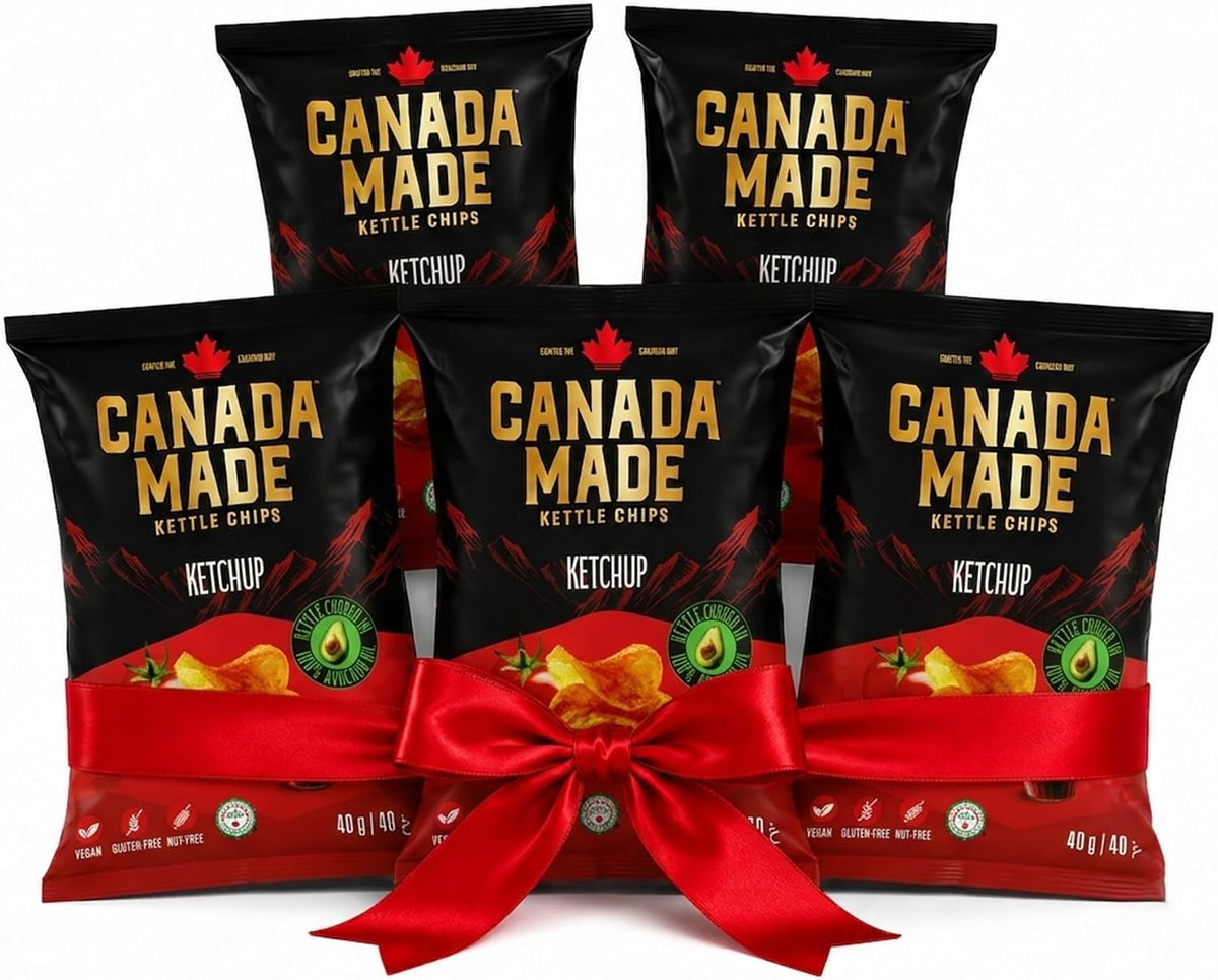 Canada Made Ketchup Avocado Oil Kettle Cooked Chips, 40g (Pack of 5) | Halal, Vegan, Nut-Free, Imported from Canada, Non-GMO, Healthier Alternative, Super Crunchy