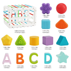Jenilily Baby Shape Sorting Toy, Cube with 14PCS Sensory Shape Blocks, Sensory Bin Shape Sorter Toys Early Learning Education Toys for Toddlers Babies Gifts
