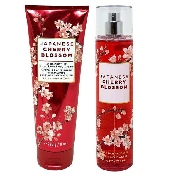 Bath & Body Works Fine Fragrance Mist & Ultra Shea Body Cream Japanese Cherry Blossom 2 Piece Set Full Size 8oz.