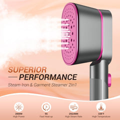 KASTWAVE Handheld Steamer for Clothes, Portable Steamer For Clothes, 2 in 1 Fabric Wrinkle Remover and Clothing Iron, 2000W Powerful Clothes Steamer, 9 Second Fast Heat-up, for Home, Office and Travel