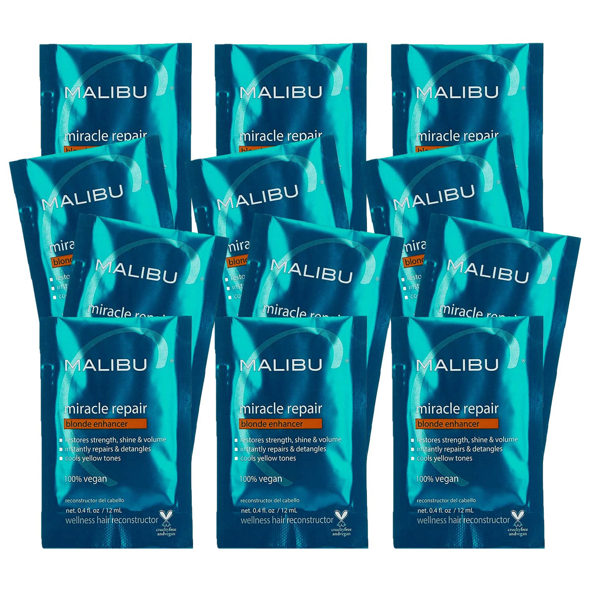 Malibu C Miracle Repair Blonde Enhancer Restores Strength, Shine & Volume Instantly Repairs & Detangles Cools Yellow Tones - 12ml (Pack of 12)