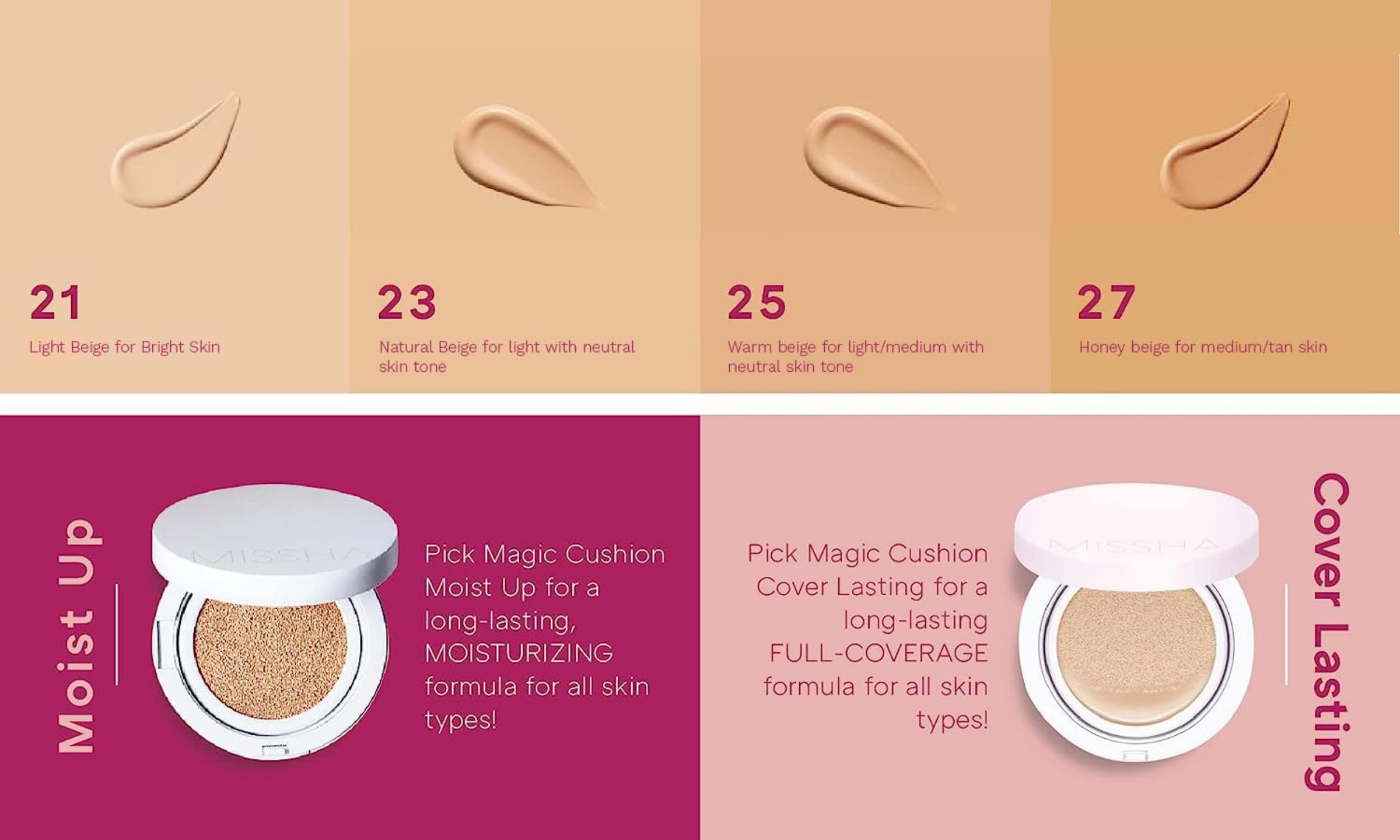 Missha Magic Cushion Cover Lasting #21 (2-pack) - longlasting, high coverage, hydrating cushion foundation with excellent long lasting effect