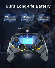 TERRIFI X15 Wireless PC Controller, Gaming Controller with 7 RGB Lights, Hall Joystick & Trigger, Bluetooth Compatible with PC, Switch, Mobile Phone, and Tablet, Black