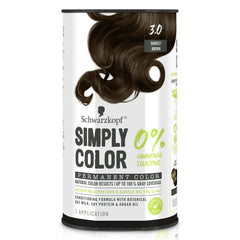 Schwarzkopf Simply Color Hair Color 3.0 Darkest Brown, 1 Application - Permanent Hair Dye for Healthy Looking Hair without Ammonia or Silicone, Dermatologist Tested, No PPD & PTD