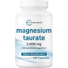 Micro Ingredients Magnesium Taurate 2,000mg, 240 Capsules | Highly Bioavailable Chelated Magnesium Supplement | Mineral Supplements for Men & Women | Non-GMO, Gluten Free