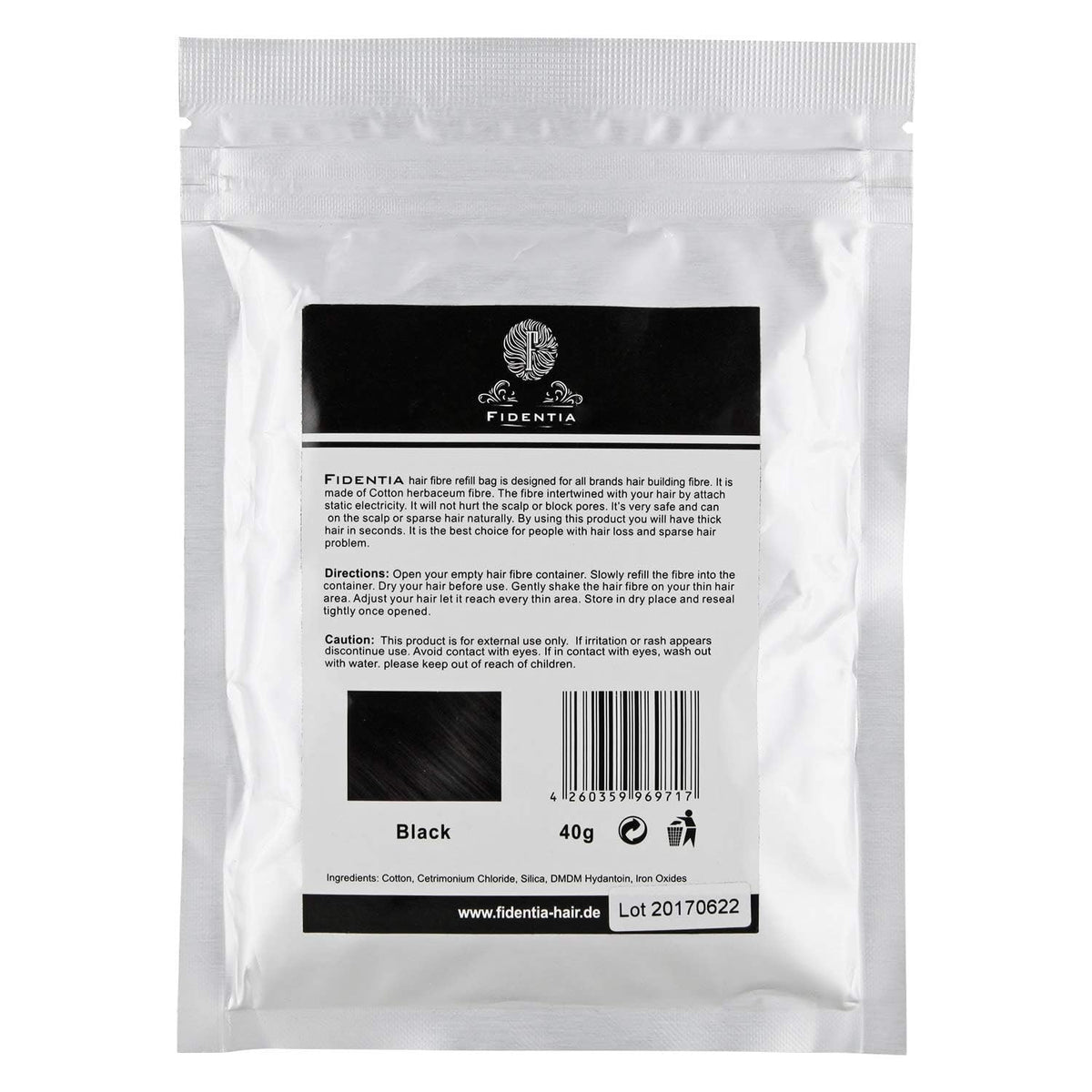 Fidentia Additive and Color Filling Brand Model Hair Thickening Fibers Refill Package Black