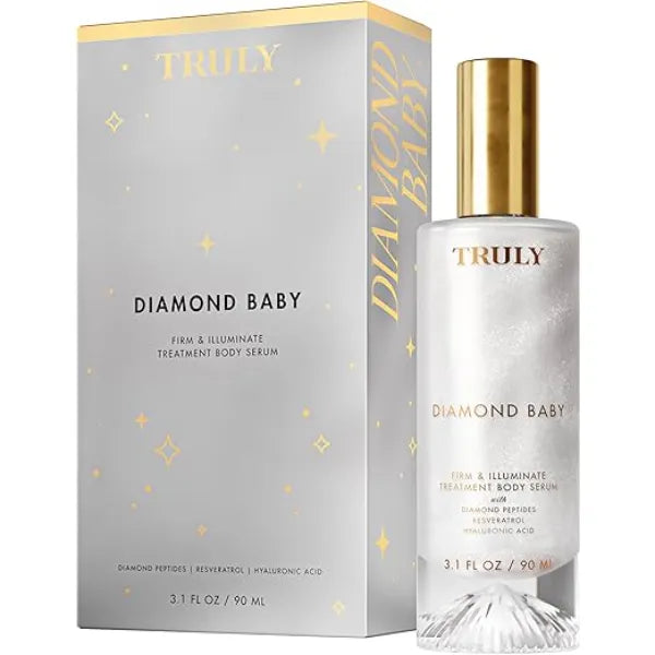 Truly Beauty Diamond Baby Firm & Illuminate Treatment Body Serum Diamond Peptides, Resveratrol & Hyaluronic Acid Firming, Brightening & Hydrating Face & Body Serum for Glow 3.1 Fl Oz