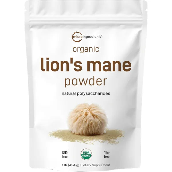 Micro Ingredients Organic Lion’s Mane Mushroom Powder, 16oz | Pure Fruiting Body Superfood | Supports Brain, Focus, Energy & Immune Health | Great for Smoothies & Coffee | Filler Free, Vegan, Non-GMO