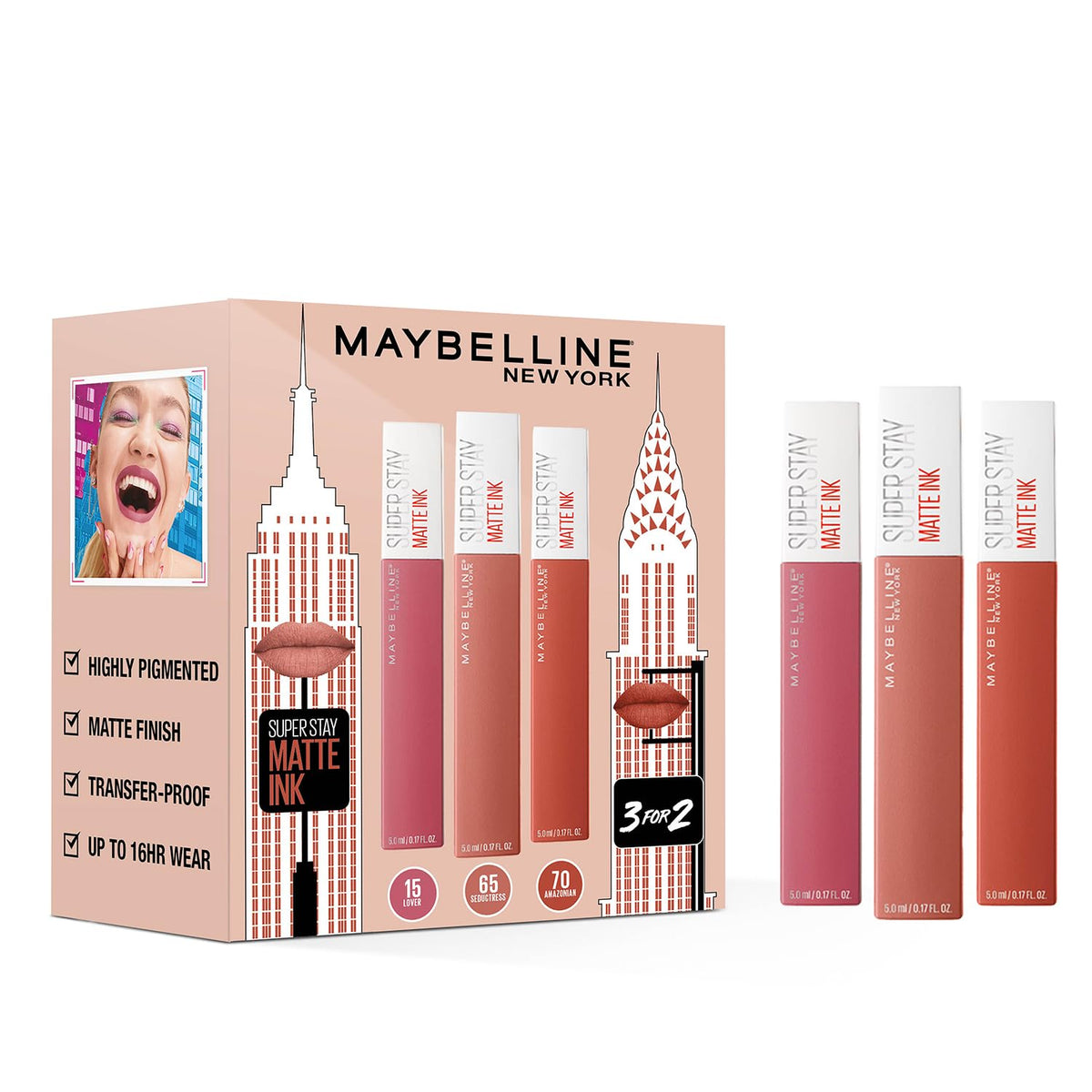 Maybelline New York - SuperStay Matte Ink Lipstick Set 3 PIECES SET (AMAZONIAN, LOVER, SEDUCTRESS)