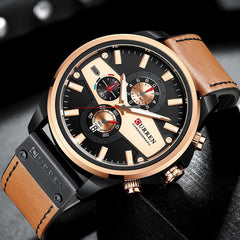 CURREN 8394 Casual Sport Watches for Men Top Brand Luxury Military Leather Wrist Watch Man Clock Fashion Chronograph Wristwatch - Off orange