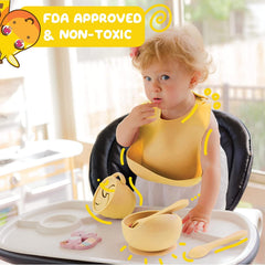 O'doe Baby Led Weaning Feeding Supplies for Toddlers, Baby Feeding Set | Suction Silicone Baby Bowl-Self Eating Utensils Set with Spoons, Bibs, Toddlers Spoon Set | Plate Kit