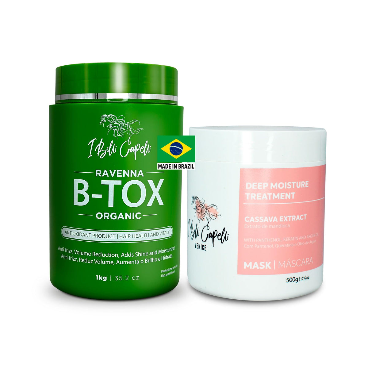 I Belli Capelli Organic Ravenna Hair Botox Treatment Formaldehyde-Free Cirugia Capilar Para el Cabello Effect Anti-Frizz, Volume Reduction, Smoothing & Mask Argan Oil 500g