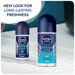 NIVEA MEN Deodorant Roll-on for Men, Fresh Ocean Aqua Scent, 2x50ml