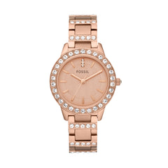 Fossil Jesse Women's Watch with Crystal Accents and Self-Adjustable Stainless Steel Bracelet Band Rose Gold