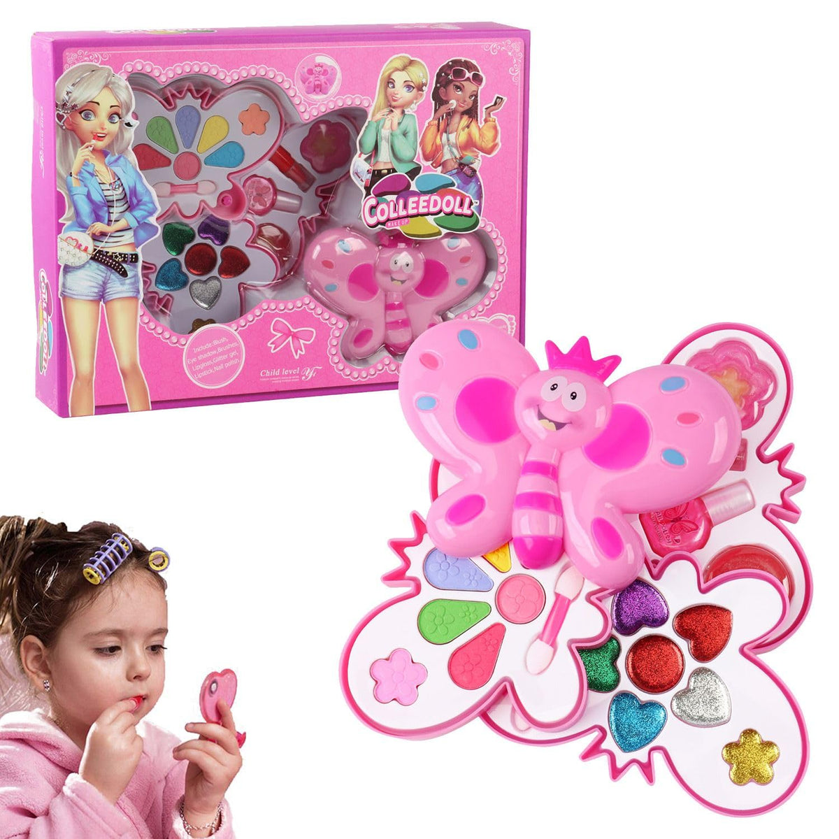 Home Smart Kids Makeup Kit for Girl Play Real Gold Makeup Set