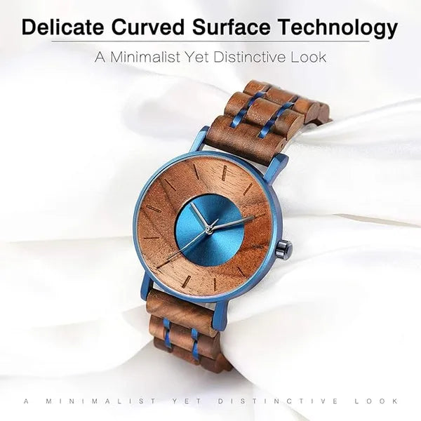 KASTWAVE Wooden Watches For Men, 42mm Round Light Handmade Wooden Wrist Watches with Adjustable Stylish Wood Strap Quartz Movement Vintage Watches Elegant Casual Business