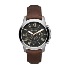 Fossil Leather Mens Quartz Watch Black/Brown