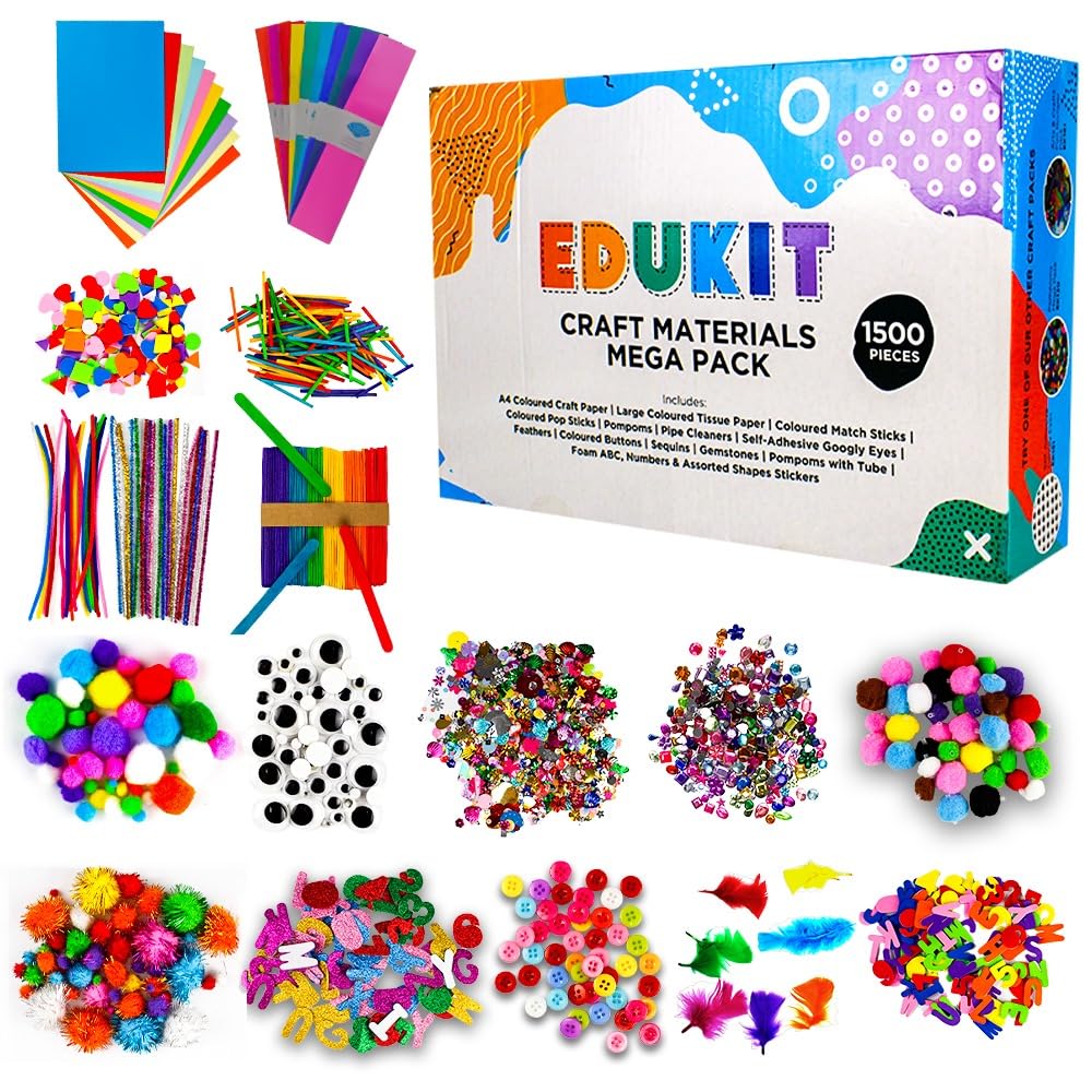 UKR Craft Materials Mega Pack 1500 Pieces Toddler Art Craft Supplies Kits, Crafting Materials Toys Set for School Home Projects