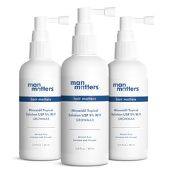 Man Matters Minoxidil 5% Solution Serum for Men (pack of 3) I Prevent Hair Loss, Thinning I Revitalise Hair and Beard Regrowth I Alcohol Free, Non-Sticky, Unscented I Extra Strength I 180 ml
