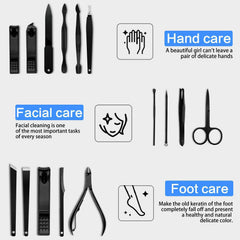 ORiTi Manicure Kit Nail Clippers Set Stainless Steel Professional Pedicure Black 15 Pieces Grooming Scissors Cutter Ear Pick Tweezers Scissors Eyebrow file for Man&Women gift (Black 15 PC SET)