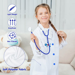 Doctor Costume Kit for Kids, Kids Doctor Costume, Halloween Costumes for Girls with Doctor Coat, Stethoscope for Girls