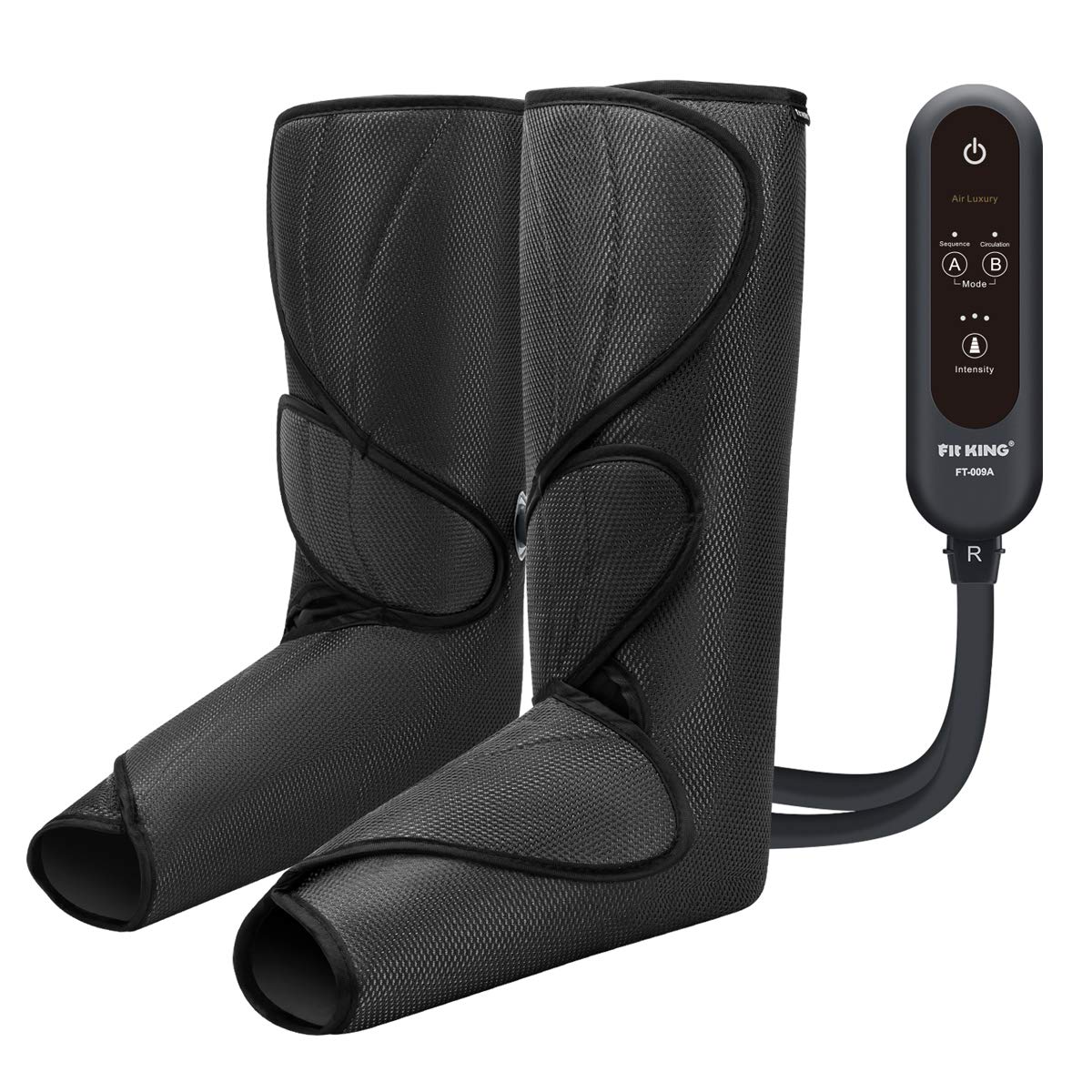 FIT KING Leg Air Massager for Circulation and Relaxation Foot and Calf Massage to Relieve Pain, Swelling, Edema with Handheld Controller 3 Intensities 2 Modes (with 2 Extensions) - FSA HSA Eligible  Dark Gray