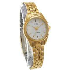 Casio Womens Quartz Watch, Analog Display and Leather Strap White/Gold