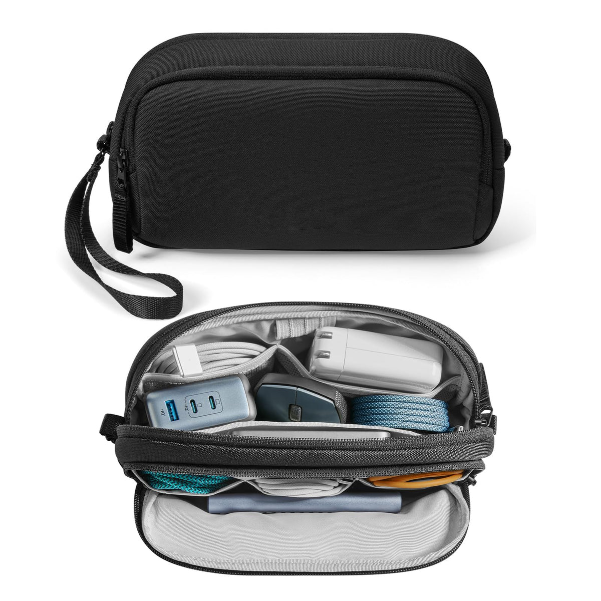 Electronic Organizer Travel Case, Water-Resistant Tech Pouch with Dual Compartments for Cables, Chargers, Phones, Hard Drives, Power Banks, Cable Organization Storage Bag for Travel Accessories, M
