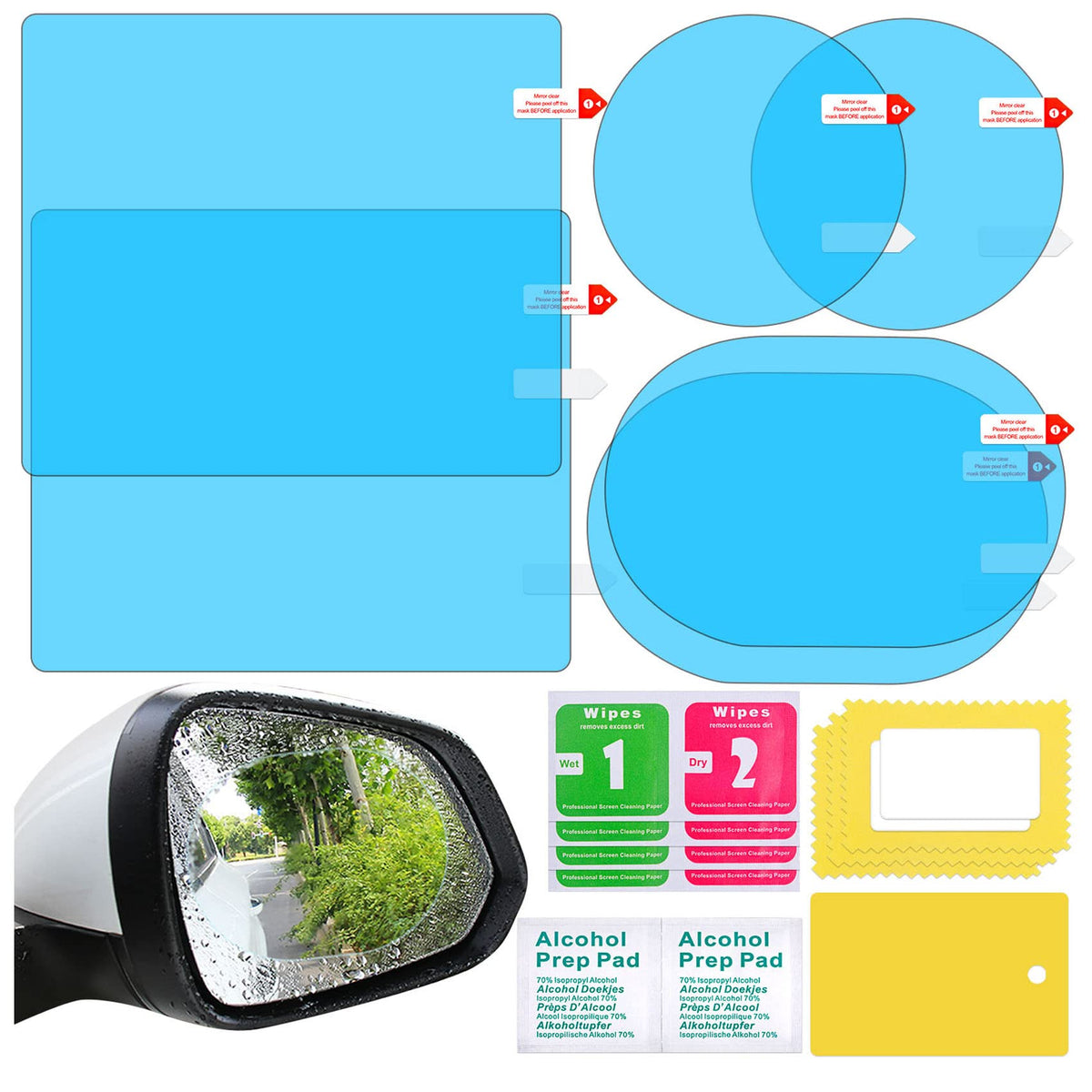 HLARTNET HLAA 6 Pieces Car Rearview Mirror Film, Rainproof Waterproof Car Mirror Protector Side Mirror Rain Guard Mirror Aid Anti Fog Nano Coating Car Film for Cars Trucks Bus