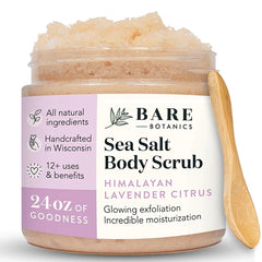 Bare Botanics Himalayan Lavender Citrus Body Scrub 24 oz - Naturally Scented Salt Scrub Made in Madison WI - Formulated w/Skin Loving Moisturizers - Cruelty Free Exfoliator w/a Cute Wooden Spoon