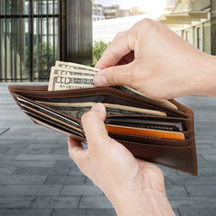 Polare Men's RFID Blocking Vintage Italian Genuine Leather Slim Bifold Wallet Handmade - Brown