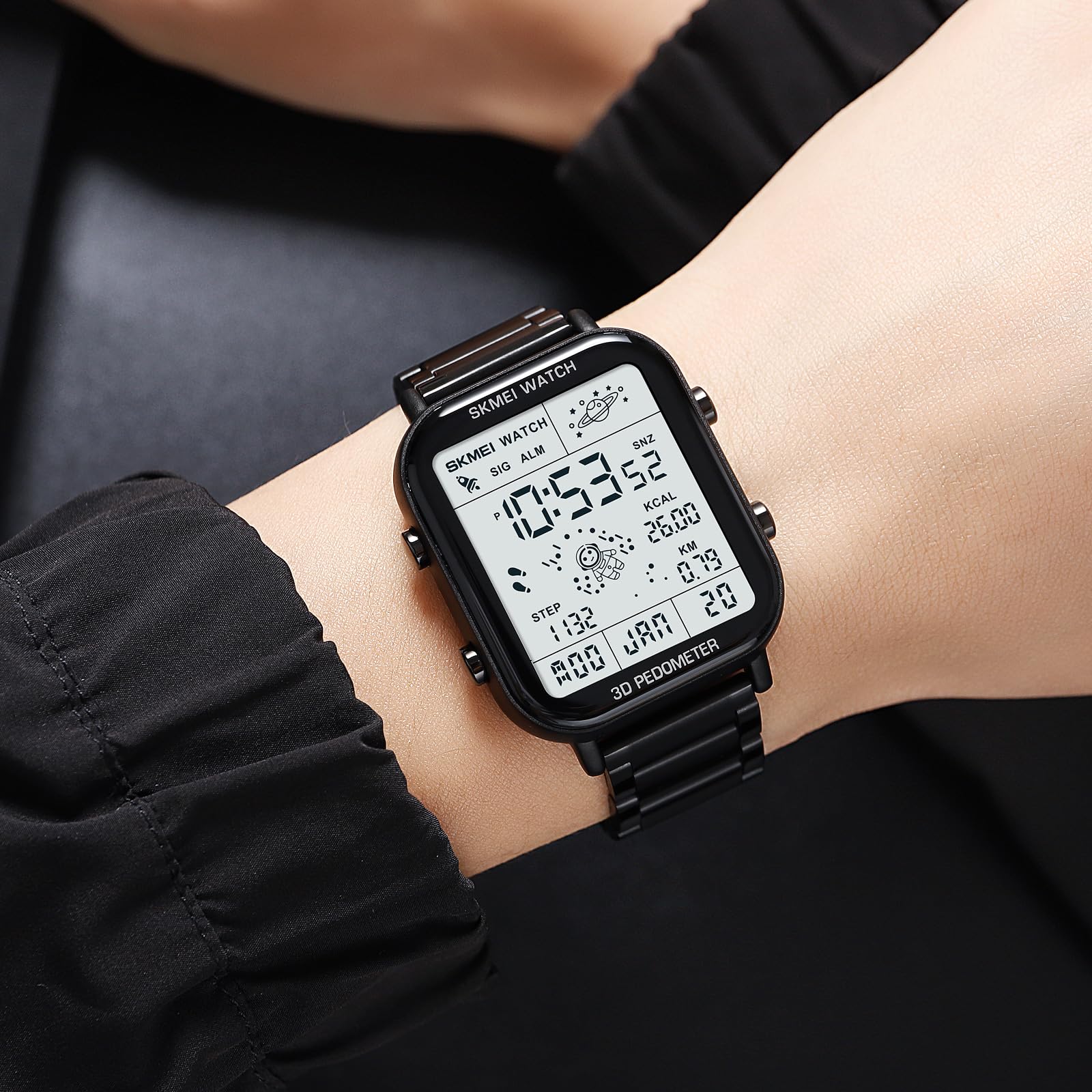 SKMEI Digital Watch Men's,Men's Ultra-thin Digital Sports Watch LED Screen Super Waterproof Watch Men's Casual Stopwatch Alarm Clock Countdown Military Watch, 1888 - Black