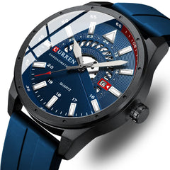 CURREN Men's Fashion Business Calendar Waterproof Quartz Watch for Men with Blue Leather Strap, blue, strap